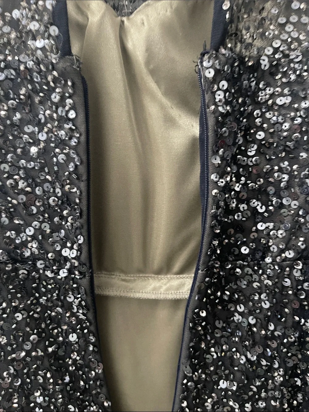 Adrianna Papell Dark Navy Gown, Size 8.  Beaded/Sheer Evening Gown